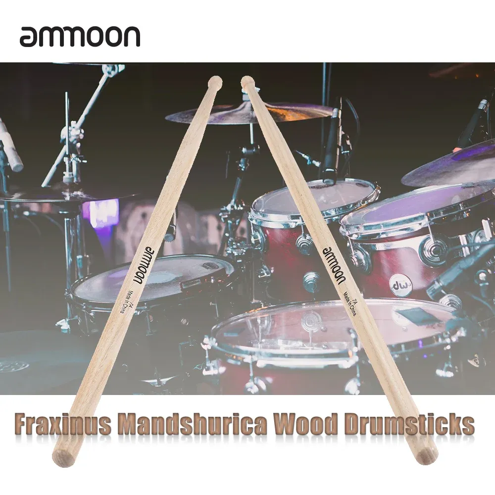 Ammoon 5A/7A Wooden Drumsticks Set - 3 or 12 Pairs of Fraxinus Mandshurica Wood Drum Sticks for Beginners & Professionals, Smooth Finish, Balanced Response for Jazz, Rock, and Practice showcase 16