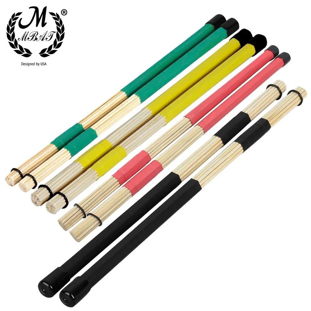 M MBAT 40CM Bamboo Drum Brushes Sticks with 19 Rods - Lightweight, Low Volume Percussion Accessories for Jazz, Folk Music - Durable & Protective