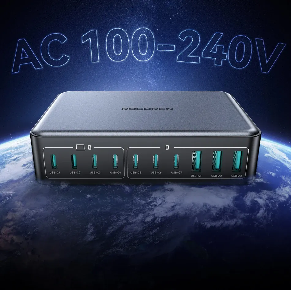 Rocoren 400W GaN Fast Charger Desktop Power Station, 10-Port USB-C PD & USB-A Charger for MacBook Pro, iPhone 16/17 Pro Max, Laptops, Tablets, Fast Charging Hub showcase 20