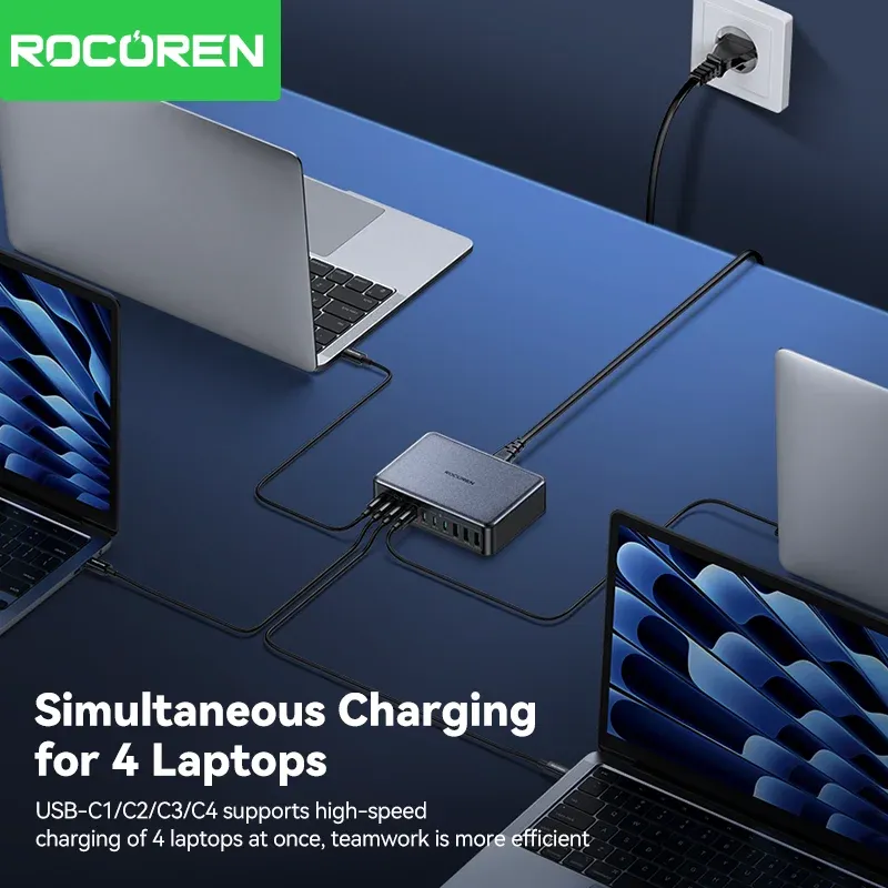 Rocoren 400W GaN Fast Charger Desktop Power Station, 10-Port USB-C PD & USB-A Charger for MacBook Pro, iPhone 16/17 Pro Max, Laptops, Tablets, Fast Charging Hub thumbnail 3