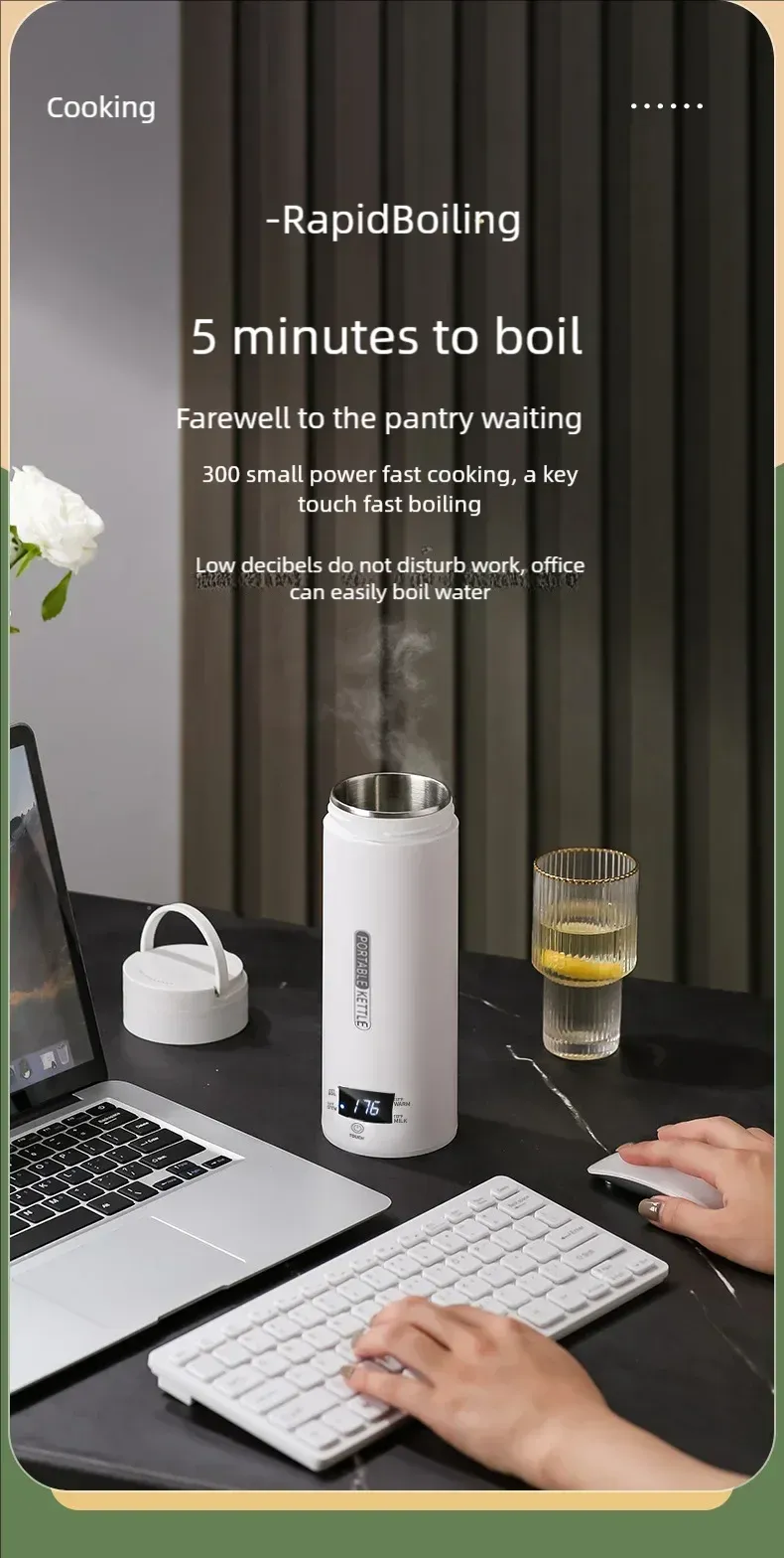 JFBONIN Portable Electric Kettle 500ml Travel Water Boiler - Fast Heating, Anti-Scald, English Menu, Celsius Display for Tea & Coffee showcase 5