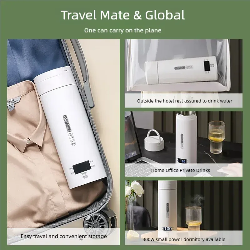 JFBONIN Portable Electric Kettle 500ml Travel Water Boiler - Fast Heating, Anti-Scald, English Menu, Celsius Display for Tea & Coffee thumbnail 3
