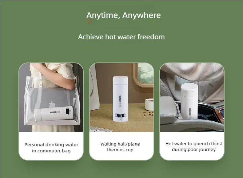 JFBONIN Portable Electric Kettle 500ml Travel Water Boiler - Fast Heating, Anti-Scald, English Menu, Celsius Display for Tea & Coffee showcase 14