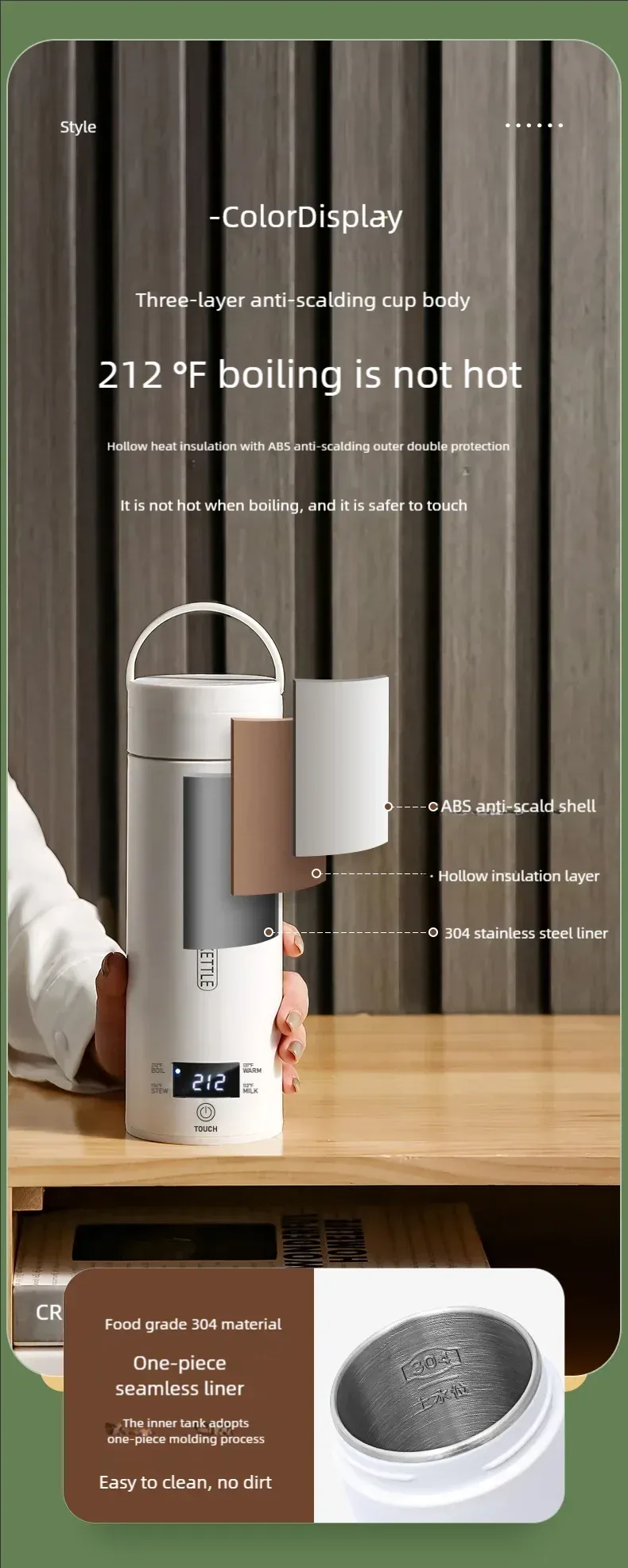 JFBONIN Portable Electric Kettle 500ml Travel Water Boiler - Fast Heating, Anti-Scald, English Menu, Celsius Display for Tea & Coffee showcase 10