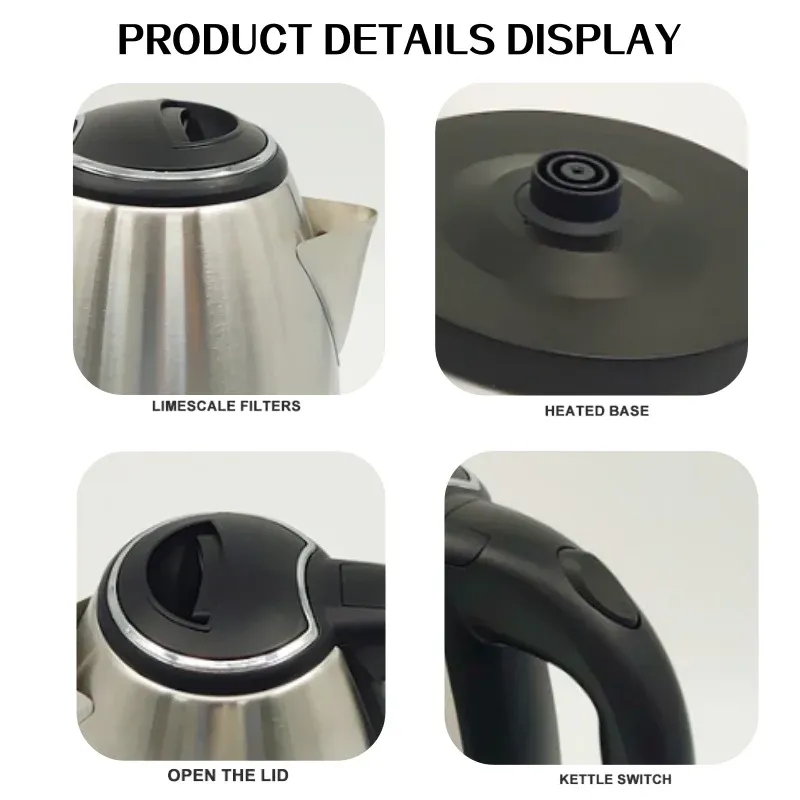 Smart Electric Kettle 2L Stainless Steel Portable Water Boiler - Fast Heating, Auto Shut-off for Home, Office, Travel thumbnail 6
