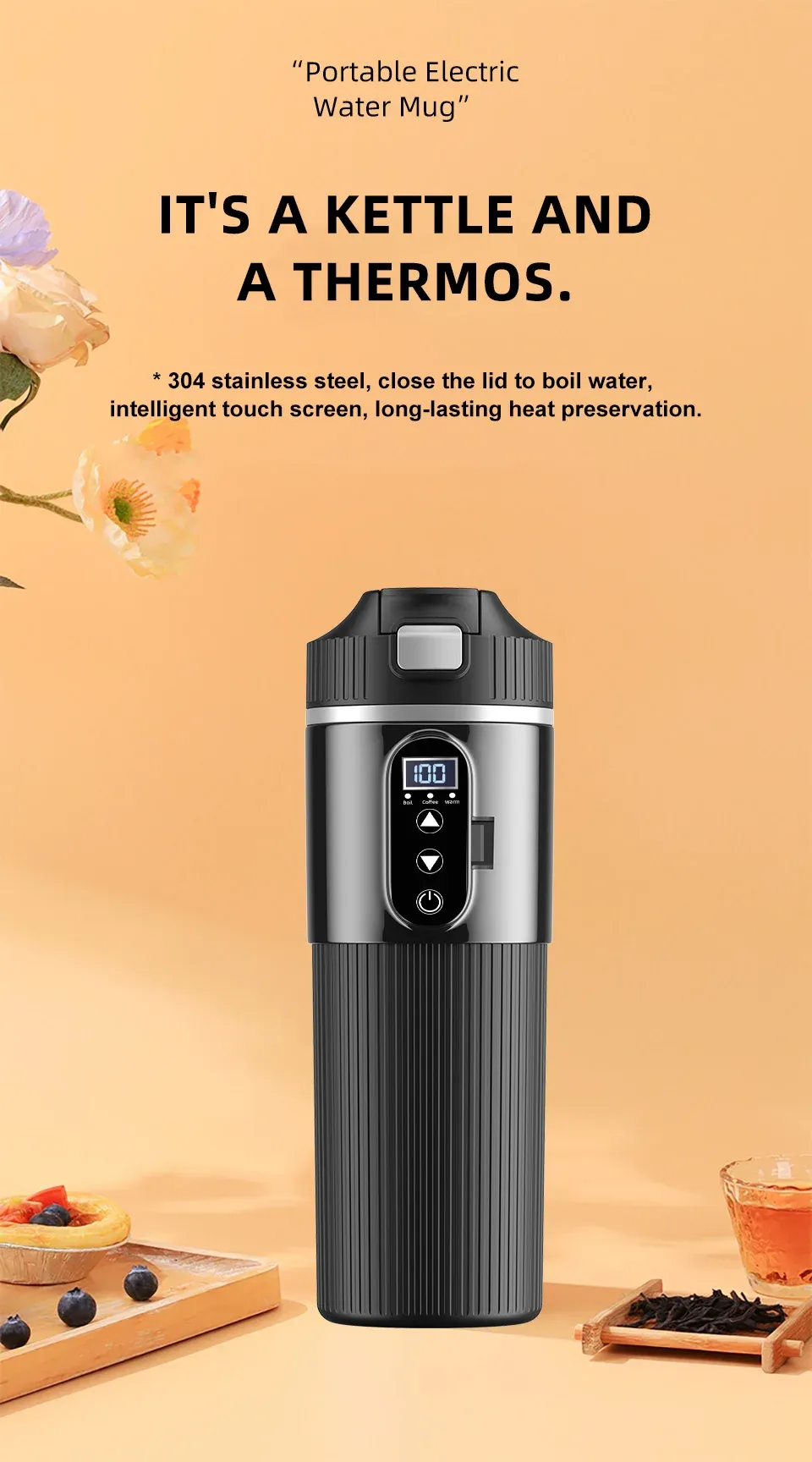12V/24V 500ML Electric Heating Cup Kettle - 304 Stainless Steel Travel Water Heater Bottle with Auto Shut-Off, Fast Boiling for Car & Travel showcase 1