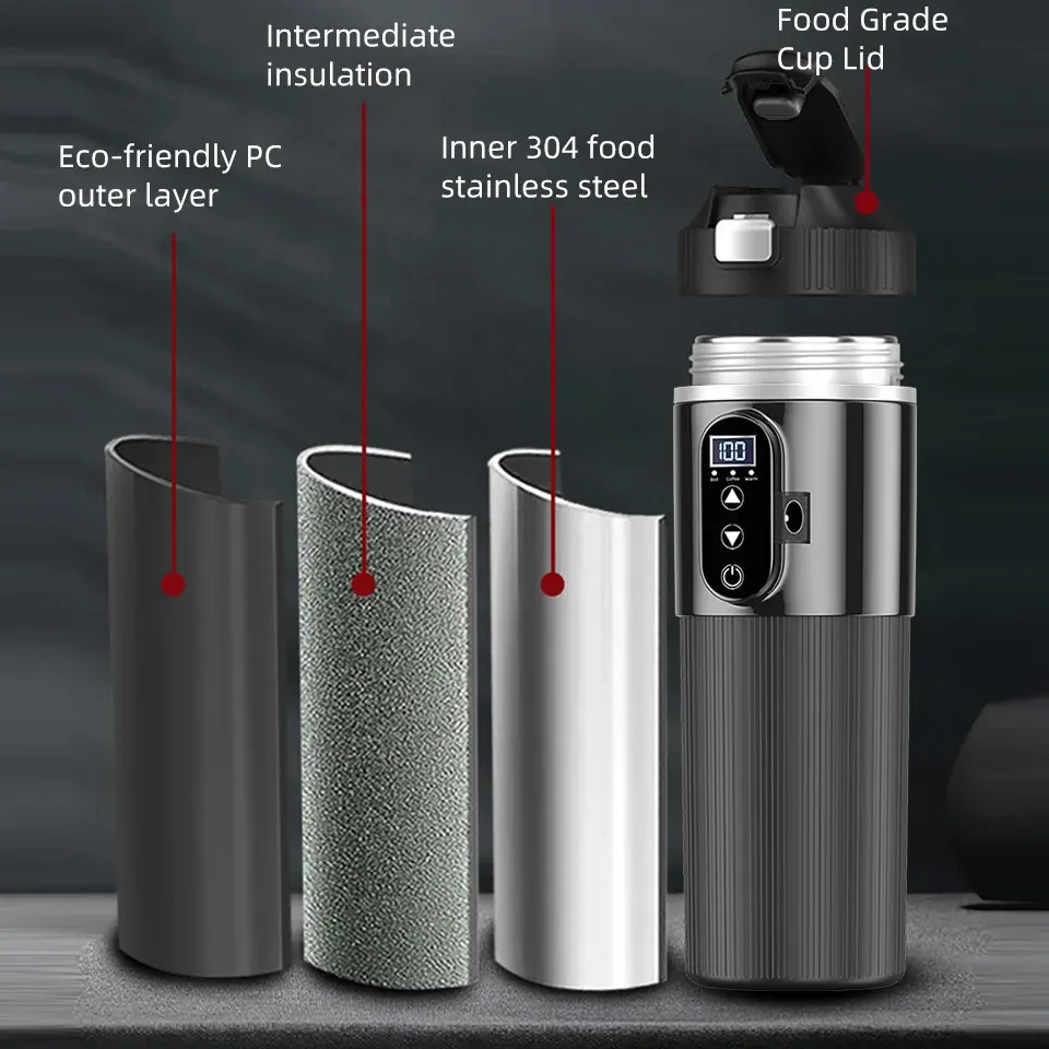 12V/24V 500ML Electric Heating Cup Kettle - 304 Stainless Steel Travel Water Heater Bottle with Auto Shut-Off, Fast Boiling for Car & Travel thumbnail 4
