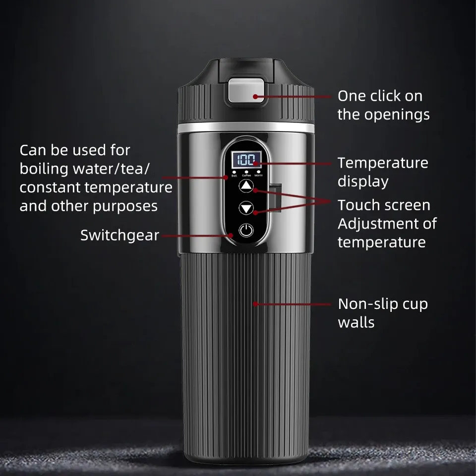 12V/24V 500ML Electric Heating Cup Kettle - 304 Stainless Steel Travel Water Heater Bottle with Auto Shut-Off, Fast Boiling for Car & Travel thumbnail 2