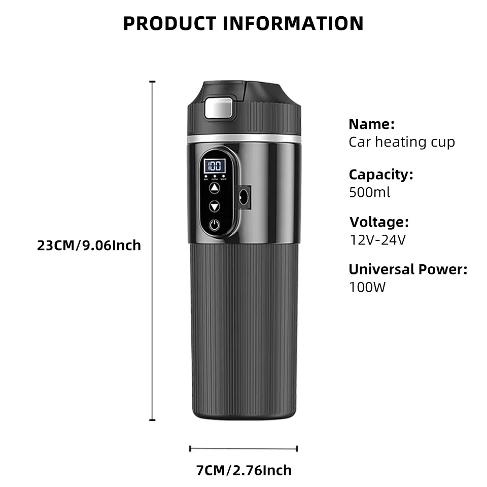12V/24V 500ML Electric Heating Cup Kettle - 304 Stainless Steel Travel Water Heater Bottle with Auto Shut-Off, Fast Boiling for Car & Travel thumbnail 6