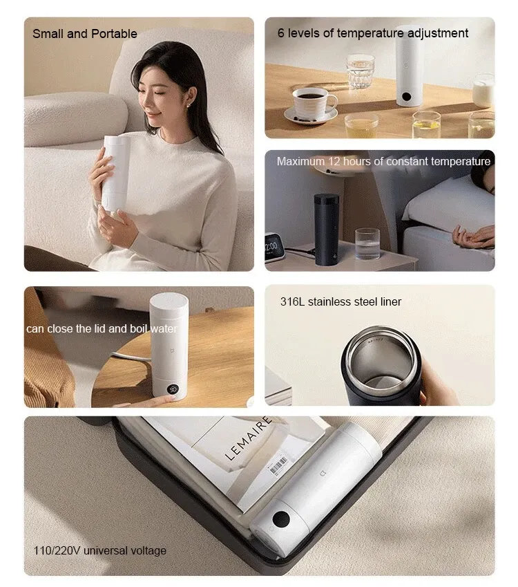 Xiaomi Mijia Portable Electric Kettle 2 - 350ml Smart Thermos Cup, Fast Water Boiler with 6 Temperature Settings, 300W, 12-Hour Keep Warm, 316L Stainless Steel, Travel Friendly, 110-220V Universal Voltage showcase 2
