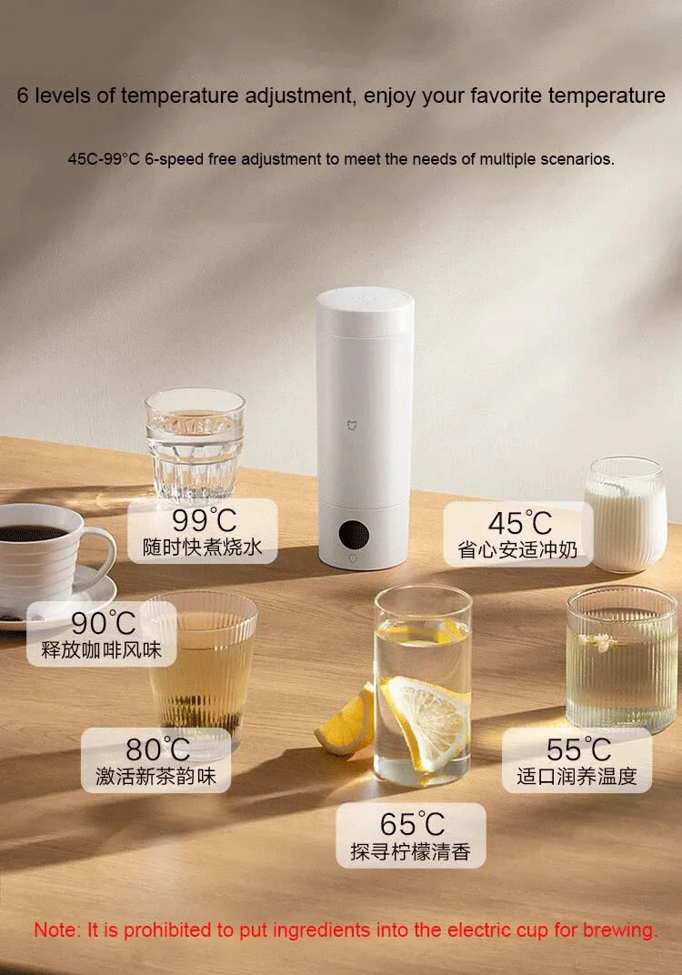 Xiaomi Mijia Portable Electric Kettle 2 - 350ml Smart Thermos Cup, Fast Water Boiler with 6 Temperature Settings, 300W, 12-Hour Keep Warm, 316L Stainless Steel, Travel Friendly, 110-220V Universal Voltage showcase 5