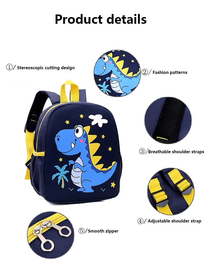 Cute Cartoon Dinosaur Baby Backpacks for Kindergarten, School Bags for Boys and Girls, Adjustable Animal Kid Backpacks showcase 2