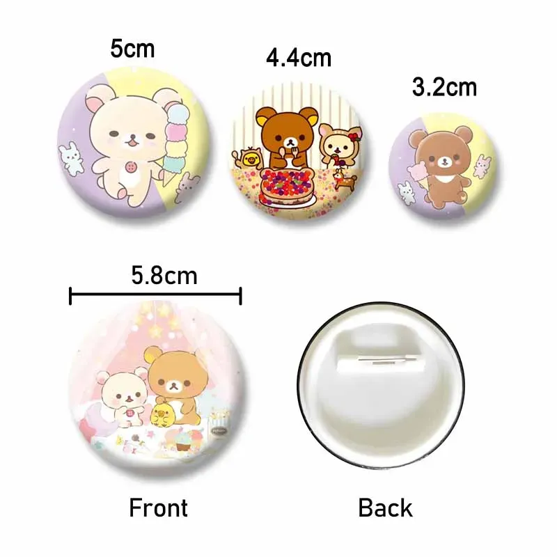 Cute Rilakkuma Bear Cartoon Button Pins Brooch Badge Accessory - 32mm/44mm/50mm/58mm Tinplate Coin Pins for Backpacks, Clothing, Collars - Fun Gifts for Kids & Friends thumbnail 2