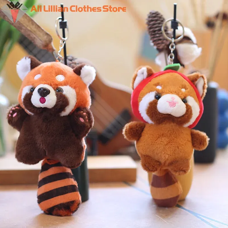 Cute Cartoon Red Panda Plush Toy Keychain Pendant - Soft Stuffed Animal Doll for Kids Backpack Decoration & Gifts