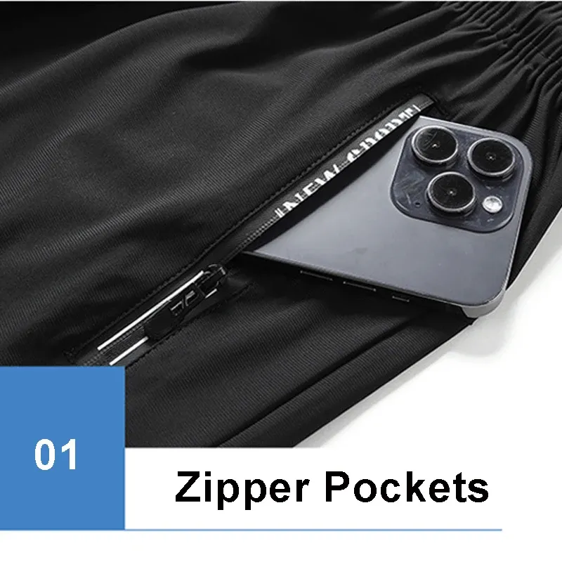 Men's Quick-Dry Running Shorts - Breathable Fitness Workout Gym Jogging Sports Pants with Zipper Pockets & Drawstring thumbnail 4