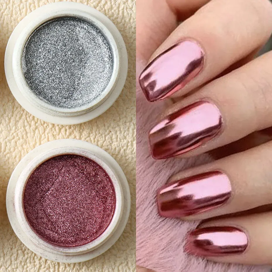 6pc Gold Metallic Mirror Glitter Nail Art Powder Set - Rose Gold, Silver, Pink Pigment for UV Gel Polish & Manicure Decoration showcase 3