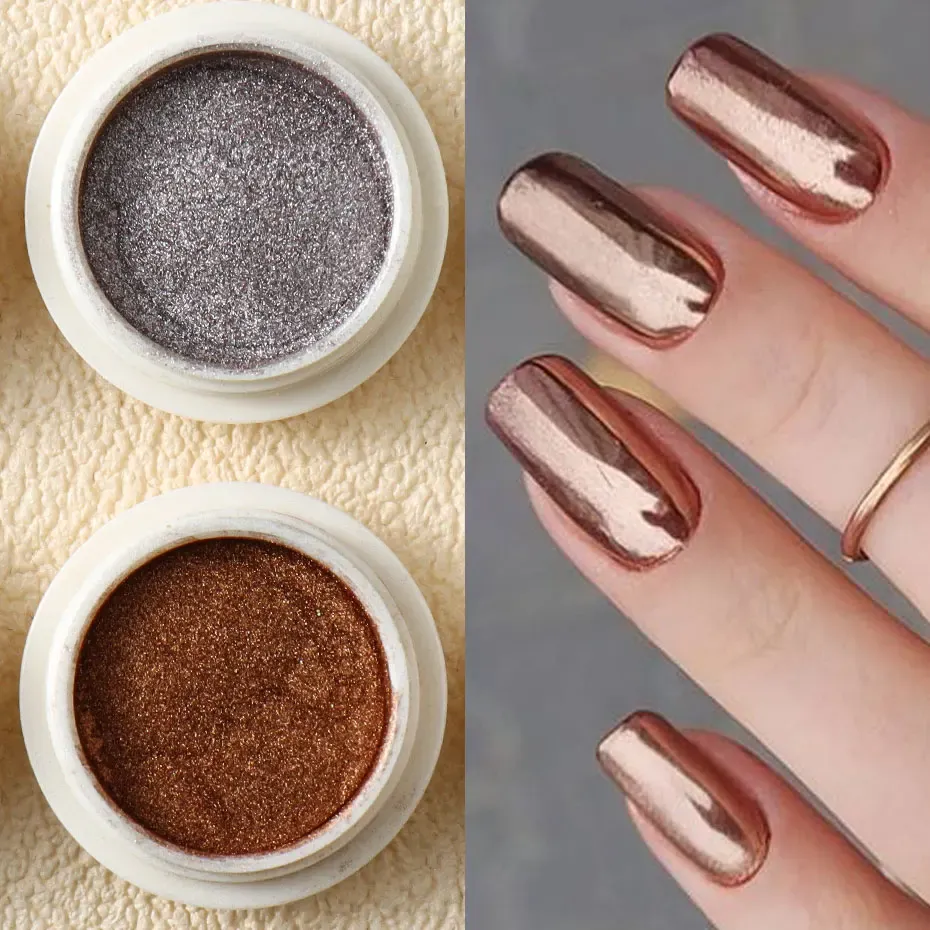 6pc Gold Metallic Mirror Glitter Nail Art Powder Set - Rose Gold, Silver, Pink Pigment for UV Gel Polish & Manicure Decoration thumbnail 4