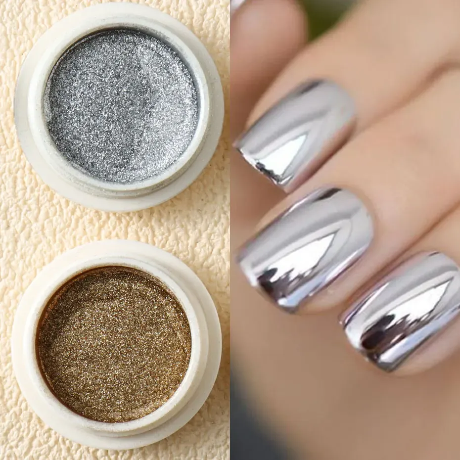 6pc Gold Metallic Mirror Glitter Nail Art Powder Set - Rose Gold, Silver, Pink Pigment for UV Gel Polish & Manicure Decoration thumbnail 2