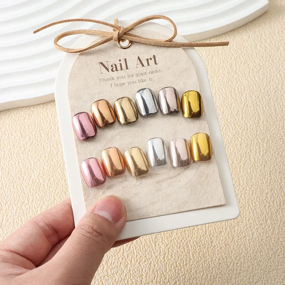 6pc Gold Metallic Mirror Glitter Nail Art Powder Set - Rose Gold, Silver, Pink Pigment for UV Gel Polish & Manicure Decoration thumbnail 5