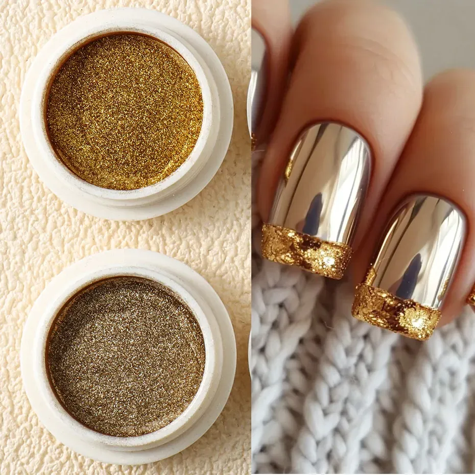 6pc Gold Metallic Mirror Glitter Nail Art Powder Set - Rose Gold, Silver, Pink Pigment for UV Gel Polish & Manicure Decoration showcase 1