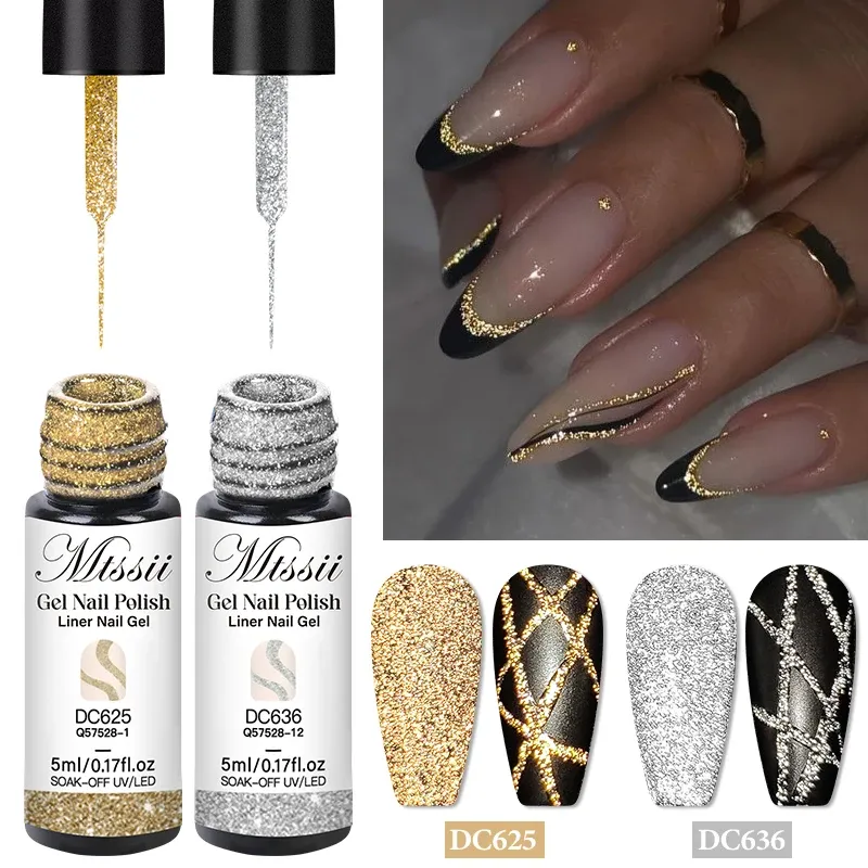 Mtssii 5ml Reflective Glitter Gel Nail Polish Set - 2/4/6pcs Pull Line Graffiti Painting Stripe DIY French Nails Design, Long-Lasting 3 Weeks, Professional Salon Quality for Manicures showcase 7
