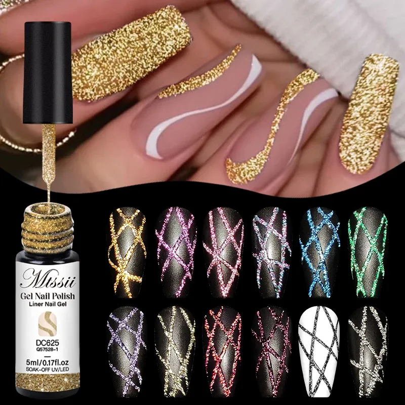 Mtssii 5ml Reflective Glitter Gel Nail Polish Set - 2/4/6pcs Pull Line Graffiti Painting Stripe DIY French Nails Design, Long-Lasting 3 Weeks, Professional Salon Quality for Manicures showcase 2