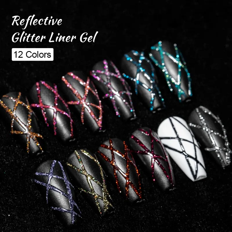 Mtssii 5ml Reflective Glitter Gel Nail Polish Set - 2/4/6pcs Pull Line Graffiti Painting Stripe DIY French Nails Design, Long-Lasting 3 Weeks, Professional Salon Quality for Manicures thumbnail 6