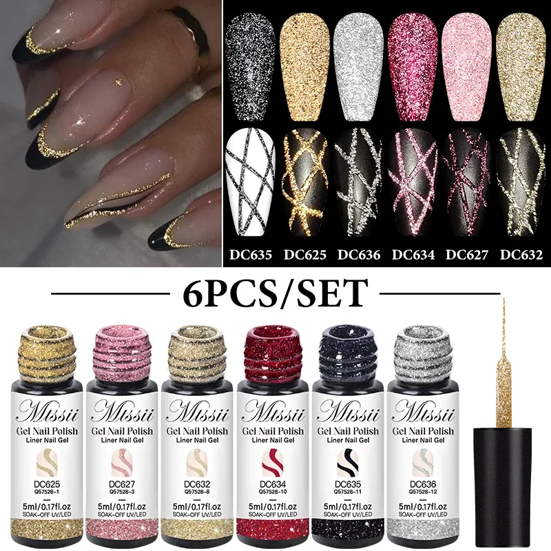 Mtssii 5ml Reflective Glitter Gel Nail Polish Set - 2/4/6pcs Pull Line Graffiti Painting Stripe DIY French Nails Design, Long-Lasting 3 Weeks, Professional Salon Quality for Manicures thumbnail 2