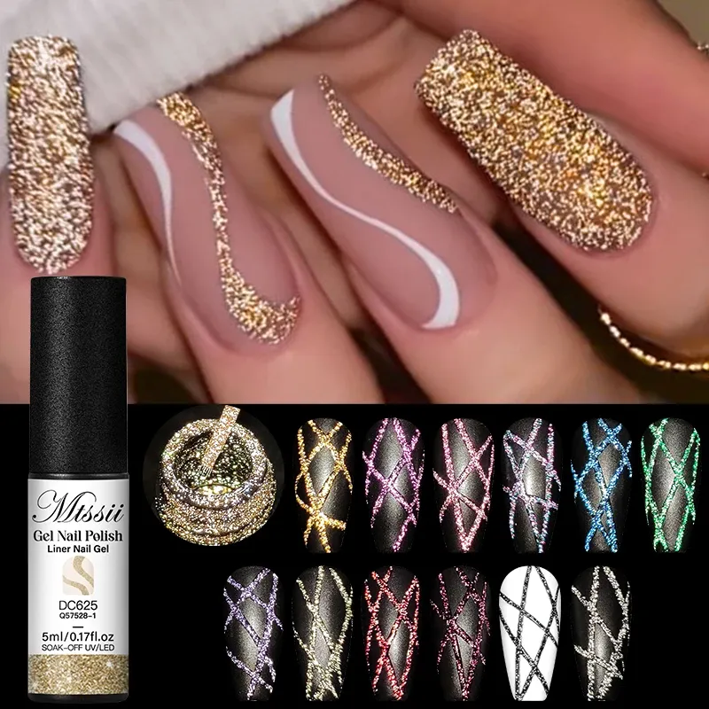 Mtssii 5ml Reflective Glitter Gel Nail Polish Set - 2/4/6pcs Pull Line Graffiti Painting Stripe DIY French Nails Design, Long-Lasting 3 Weeks, Professional Salon Quality for Manicures thumbnail 5