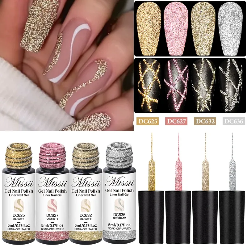 Mtssii 5ml Reflective Glitter Gel Nail Polish Set - 2/4/6pcs Pull Line Graffiti Painting Stripe DIY French Nails Design, Long-Lasting 3 Weeks, Professional Salon Quality for Manicures showcase 8