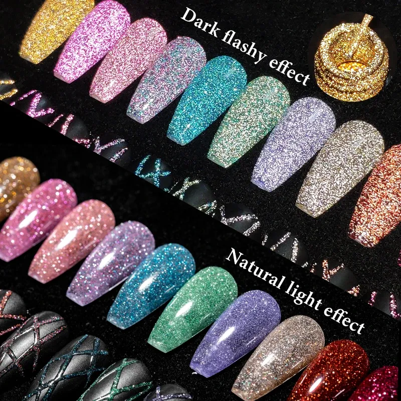 Mtssii 5ml Reflective Glitter Gel Nail Polish Set - 2/4/6pcs Pull Line Graffiti Painting Stripe DIY French Nails Design, Long-Lasting 3 Weeks, Professional Salon Quality for Manicures showcase 3