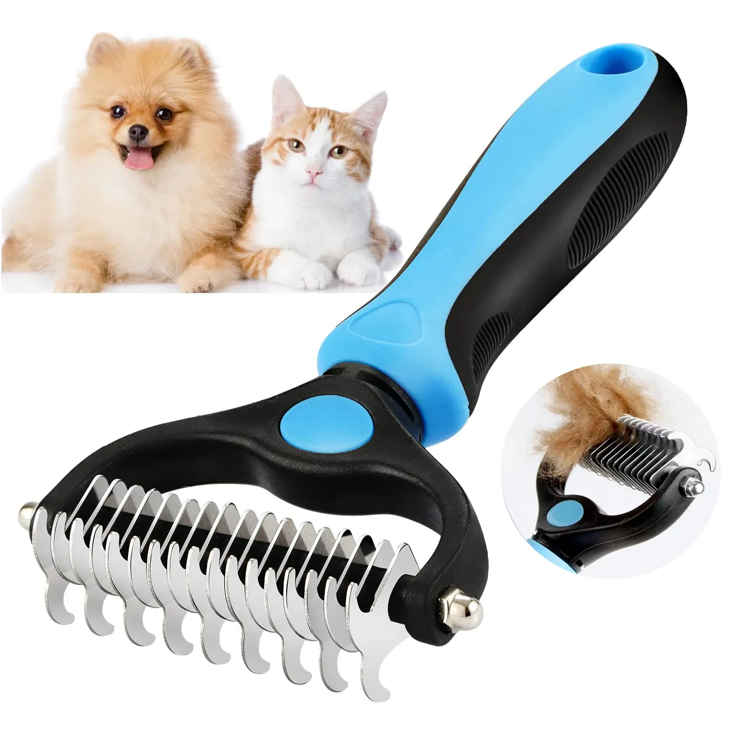 Professional Pet Deshedding Brush for Dogs & Cats - Removes Undercoat & Loose Hair, Detangles Knots, Gentle Grooming Tool for All Breeds, Essential Pet Supplies thumbnail 1