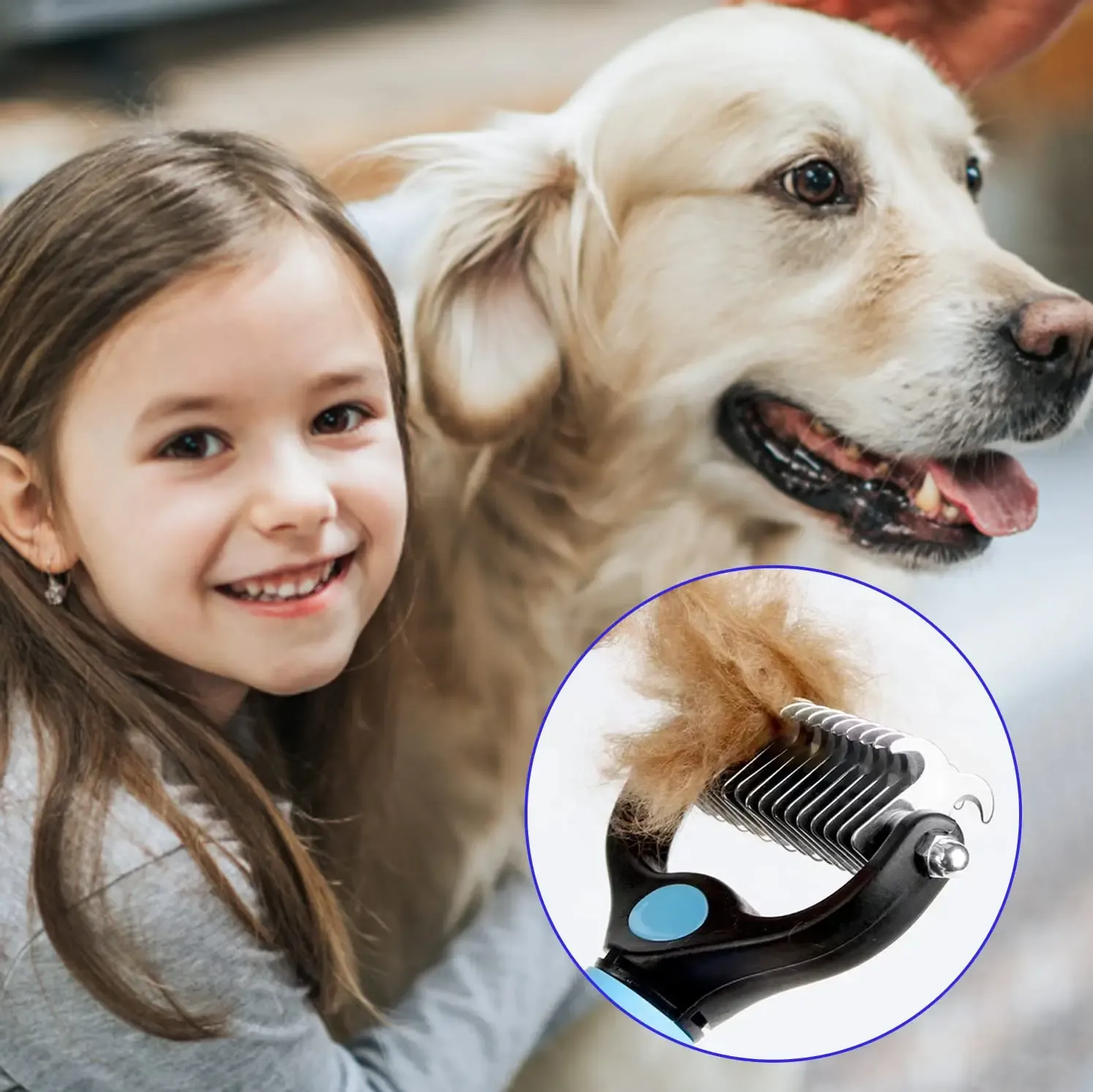 Professional Pet Deshedding Brush for Dogs & Cats - Removes Undercoat & Loose Hair, Detangles Knots, Gentle Grooming Tool for All Breeds, Essential Pet Supplies thumbnail 3