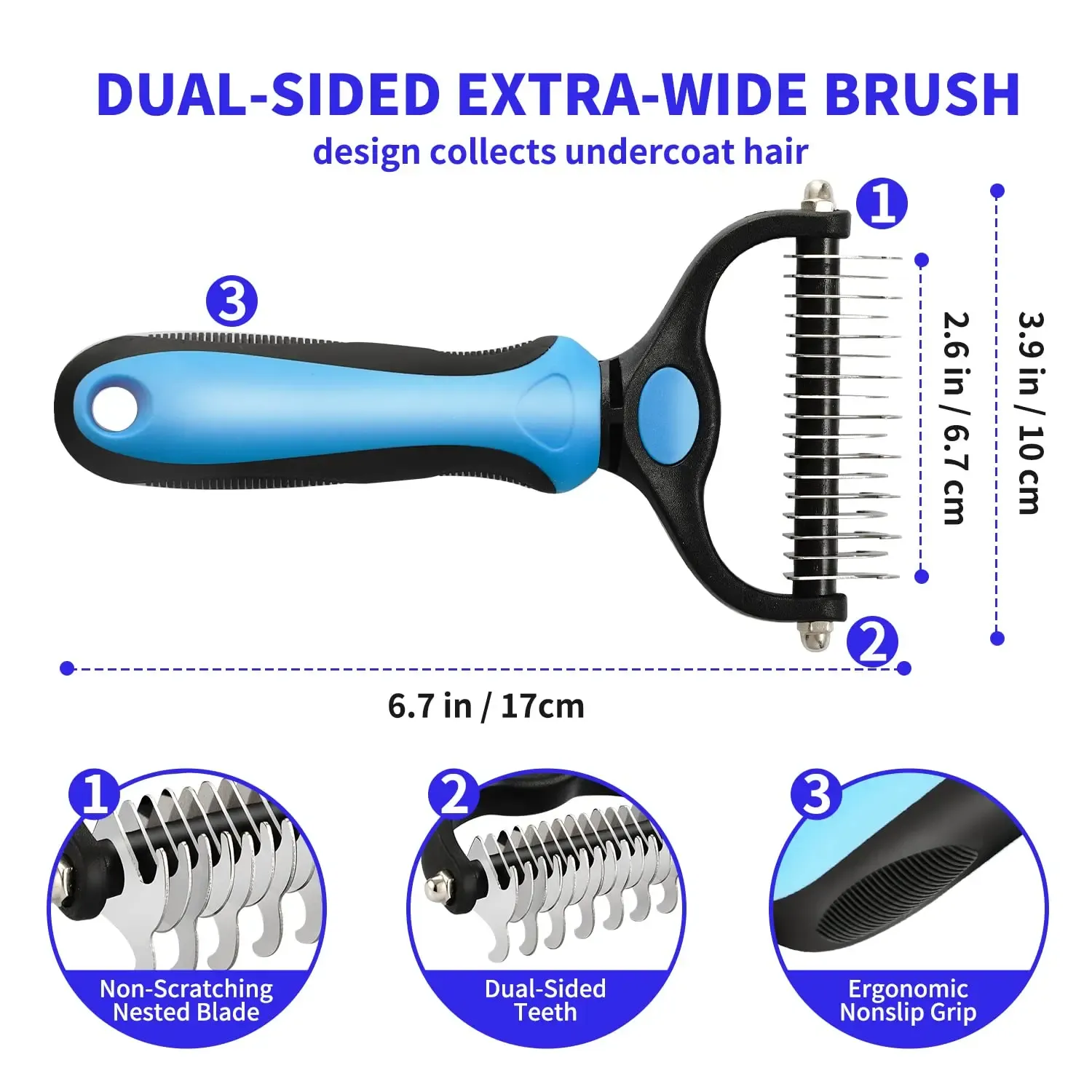 Professional Pet Deshedding Brush for Dogs & Cats - Removes Undercoat & Loose Hair, Detangles Knots, Gentle Grooming Tool for All Breeds, Essential Pet Supplies thumbnail 5