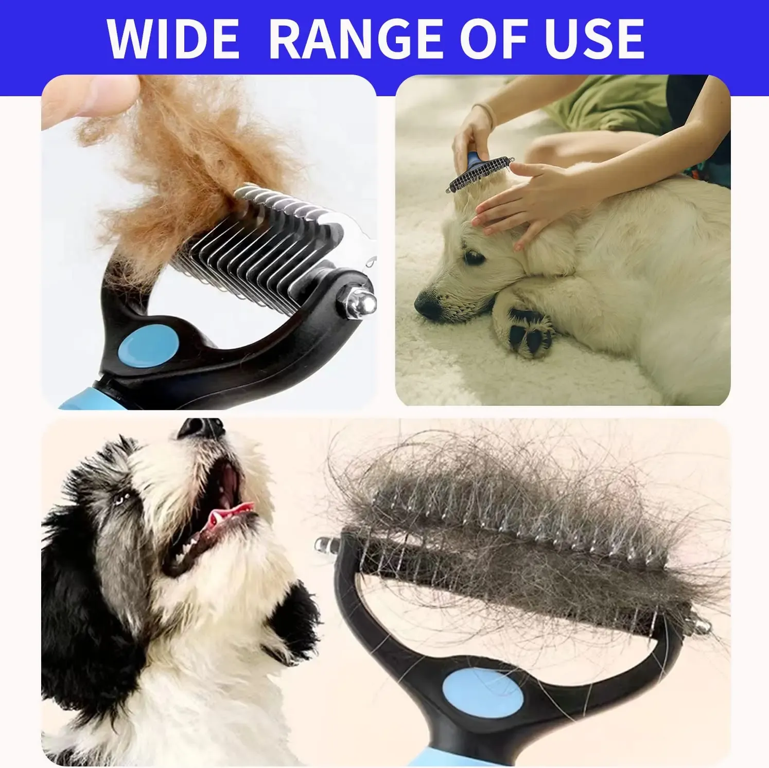 Professional Pet Deshedding Brush for Dogs & Cats - Removes Undercoat & Loose Hair, Detangles Knots, Gentle Grooming Tool for All Breeds, Essential Pet Supplies thumbnail 6