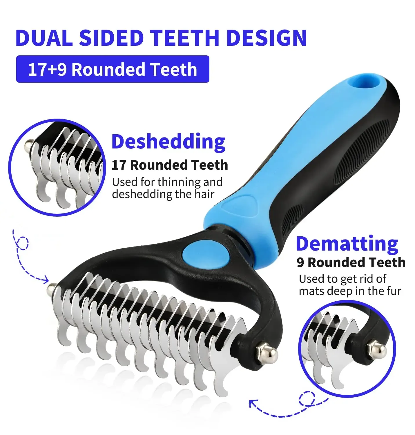 Professional Pet Deshedding Brush for Dogs & Cats - Removes Undercoat & Loose Hair, Detangles Knots, Gentle Grooming Tool for All Breeds, Essential Pet Supplies thumbnail 2