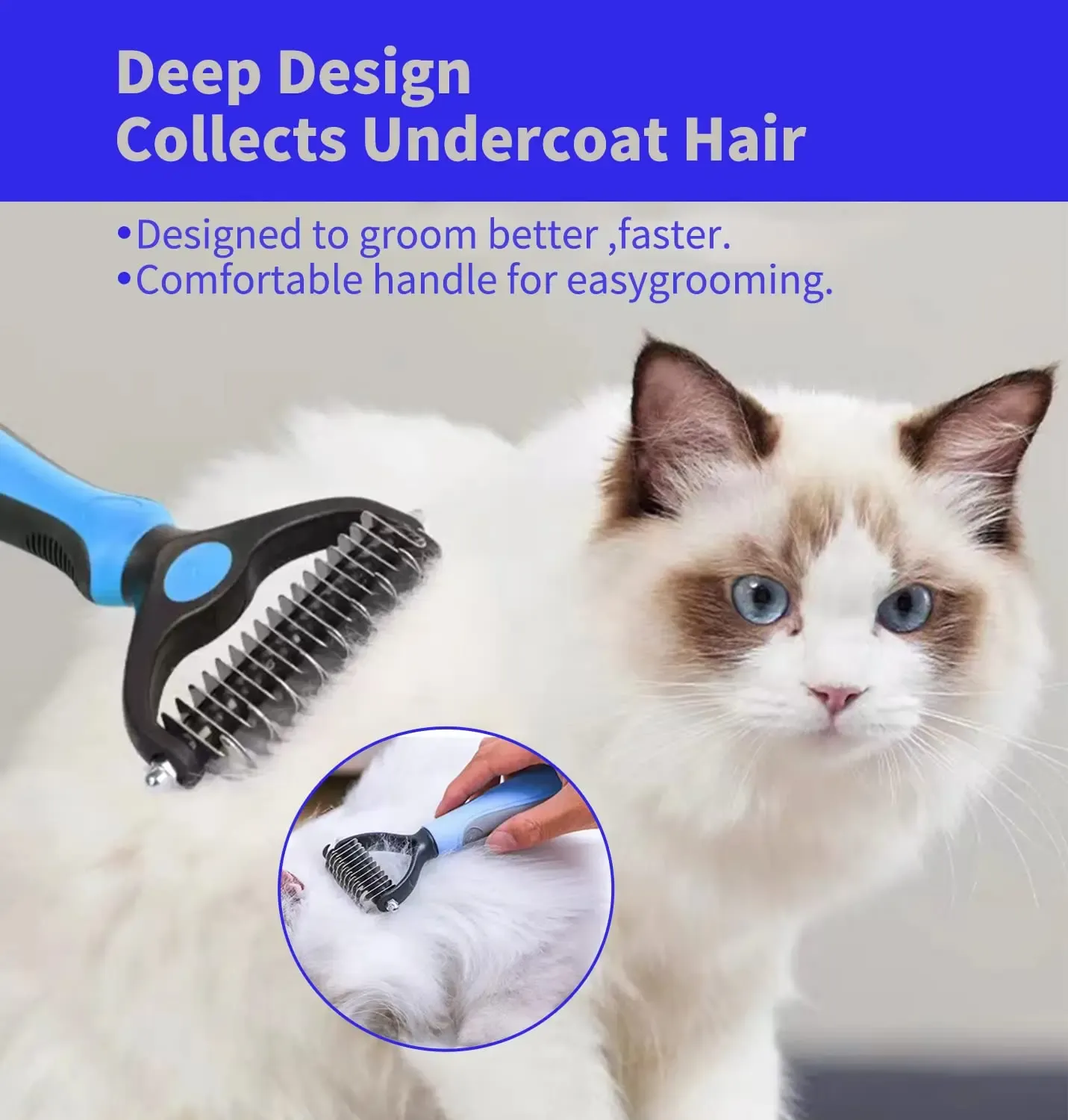 Professional Pet Deshedding Brush for Dogs & Cats - Removes Undercoat & Loose Hair, Detangles Knots, Gentle Grooming Tool for All Breeds, Essential Pet Supplies thumbnail 4