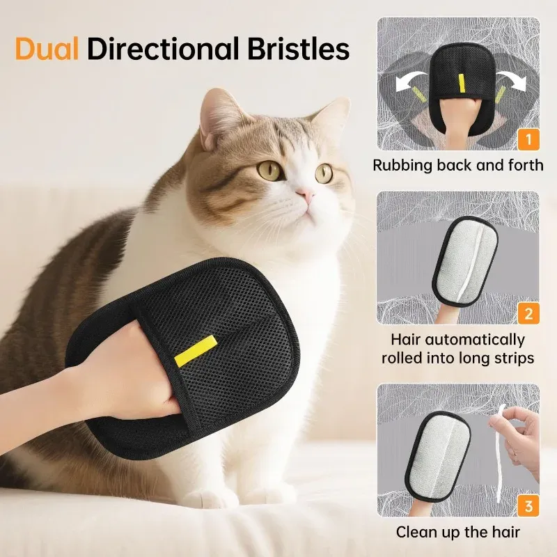 Pet Grooming Gloves for Cats & Dogs - Electrostatic Hair Removal Brush Mitt, Adhesive Comb for Shedding, Washing, and General Grooming - Essential Pet Supplies for Cleanliness thumbnail 3