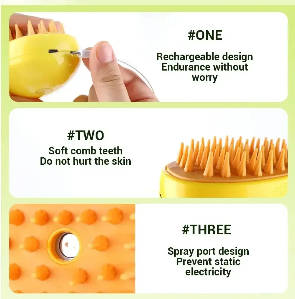 3-in-1 Pet Steamy Brush for Dogs & Cats: Electric Sprayer, Massage Comb, De-shedding Tool for Healthy Coats & Gentle Grooming showcase 7