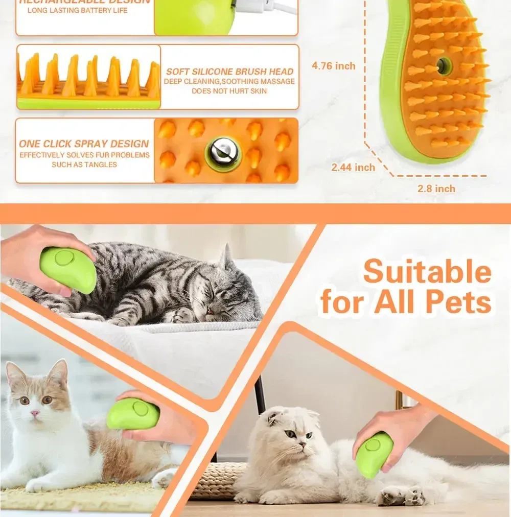 3-in-1 Pet Steamy Brush for Dogs & Cats: Electric Sprayer, Massage Comb, De-shedding Tool for Healthy Coats & Gentle Grooming showcase 4