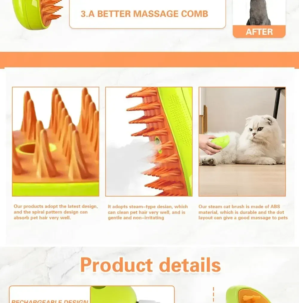 3-in-1 Pet Steamy Brush for Dogs & Cats: Electric Sprayer, Massage Comb, De-shedding Tool for Healthy Coats & Gentle Grooming showcase 3