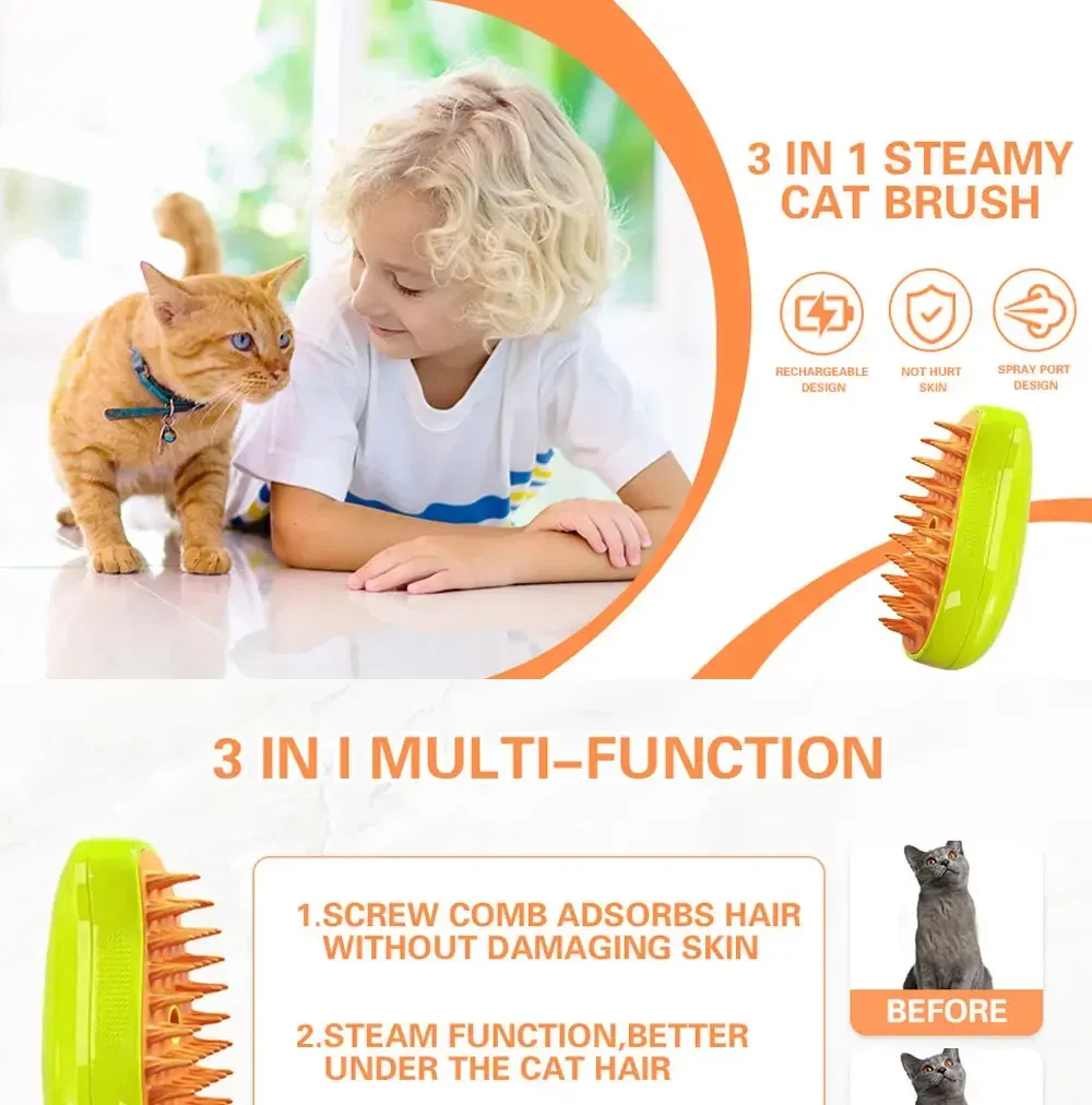3-in-1 Pet Steam Brush for Cats & Dogs: Gentle Massage, Detangling & Lint Removal - Electric Sprayer Grooming Tool for Healthy Coats showcase 1