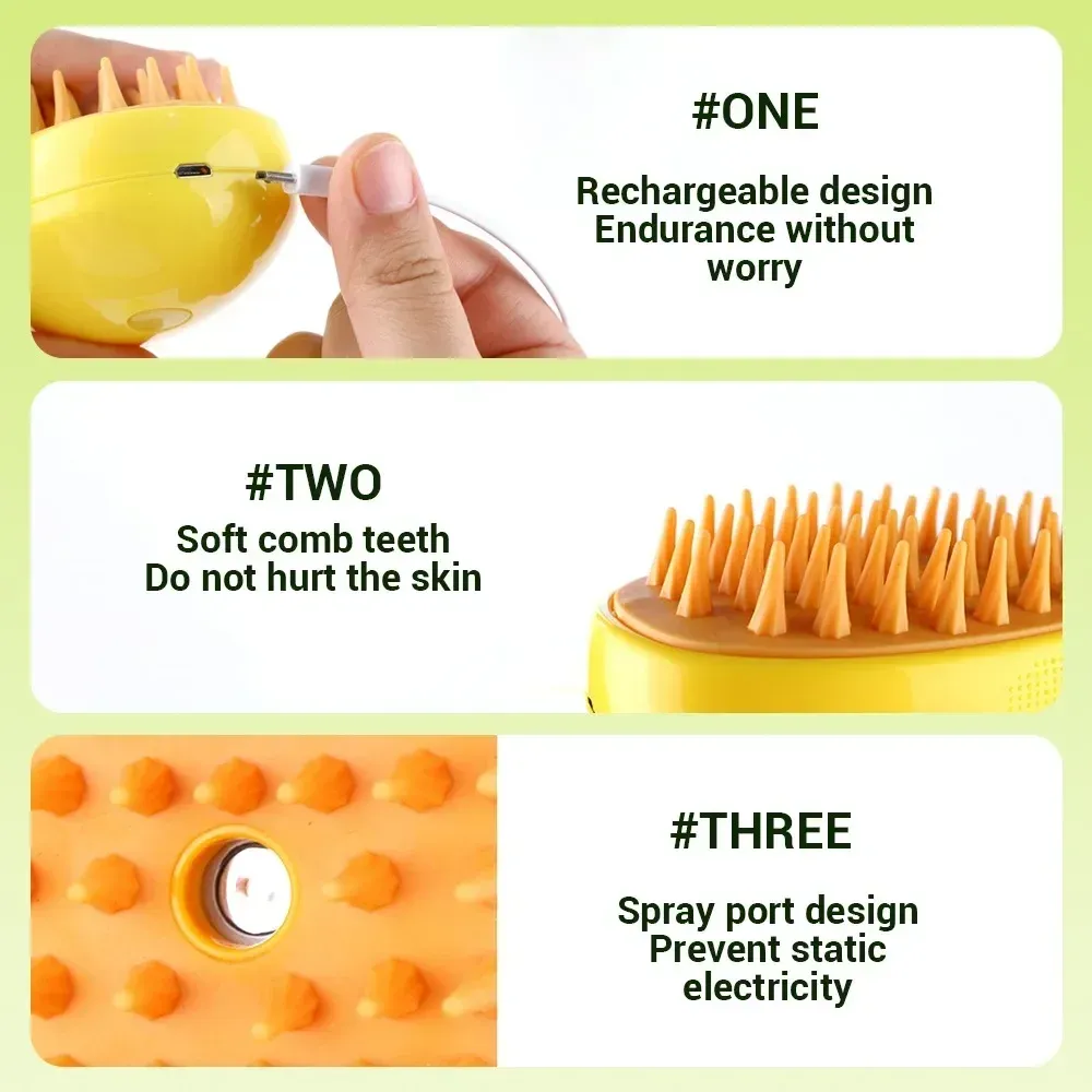 3-in-1 Pet Steam Brush for Cats & Dogs: Gentle Massage, Detangling & Lint Removal - Electric Sprayer Grooming Tool for Healthy Coats thumbnail 3