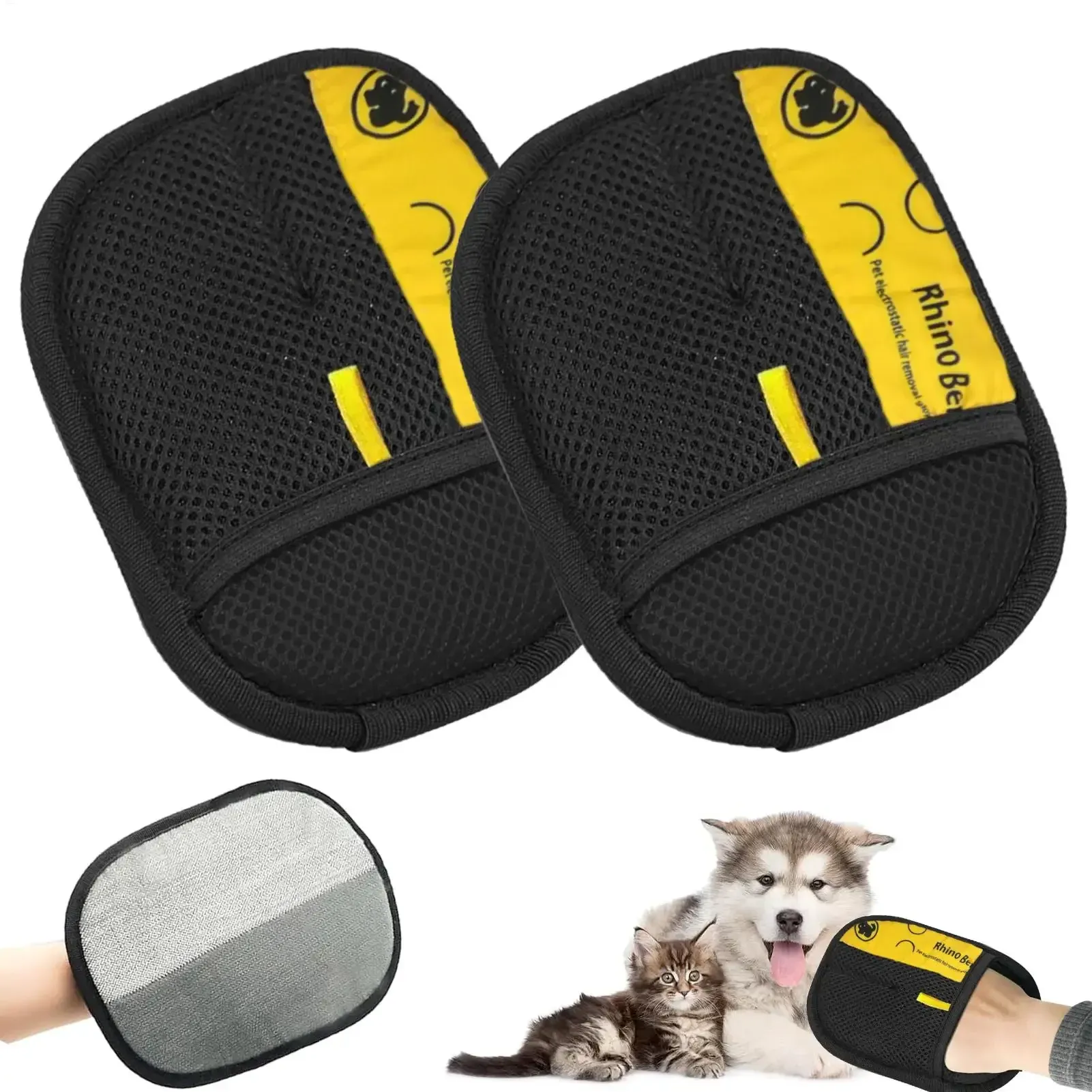 2pcs Pet Grooming Gloves - Electrostatic Hair Removal Brush for Cats & Dogs, Ideal for Sofa, Carpet, Clothes - Double-Sided Lint Remover Tool