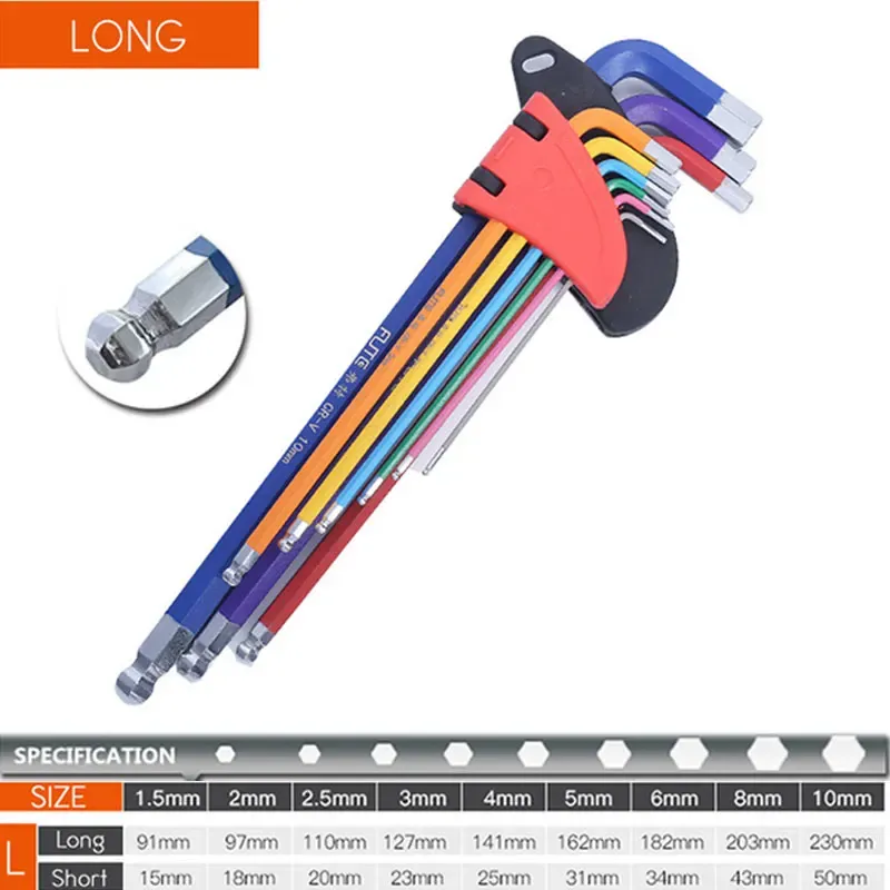 9-Piece Long Arm Hex Key Set Allen Wrench Kit for Allen Screws, 1.5mm-10mm Hexagon Spanner for Bicycle Repair and General Maintenance thumbnail 6