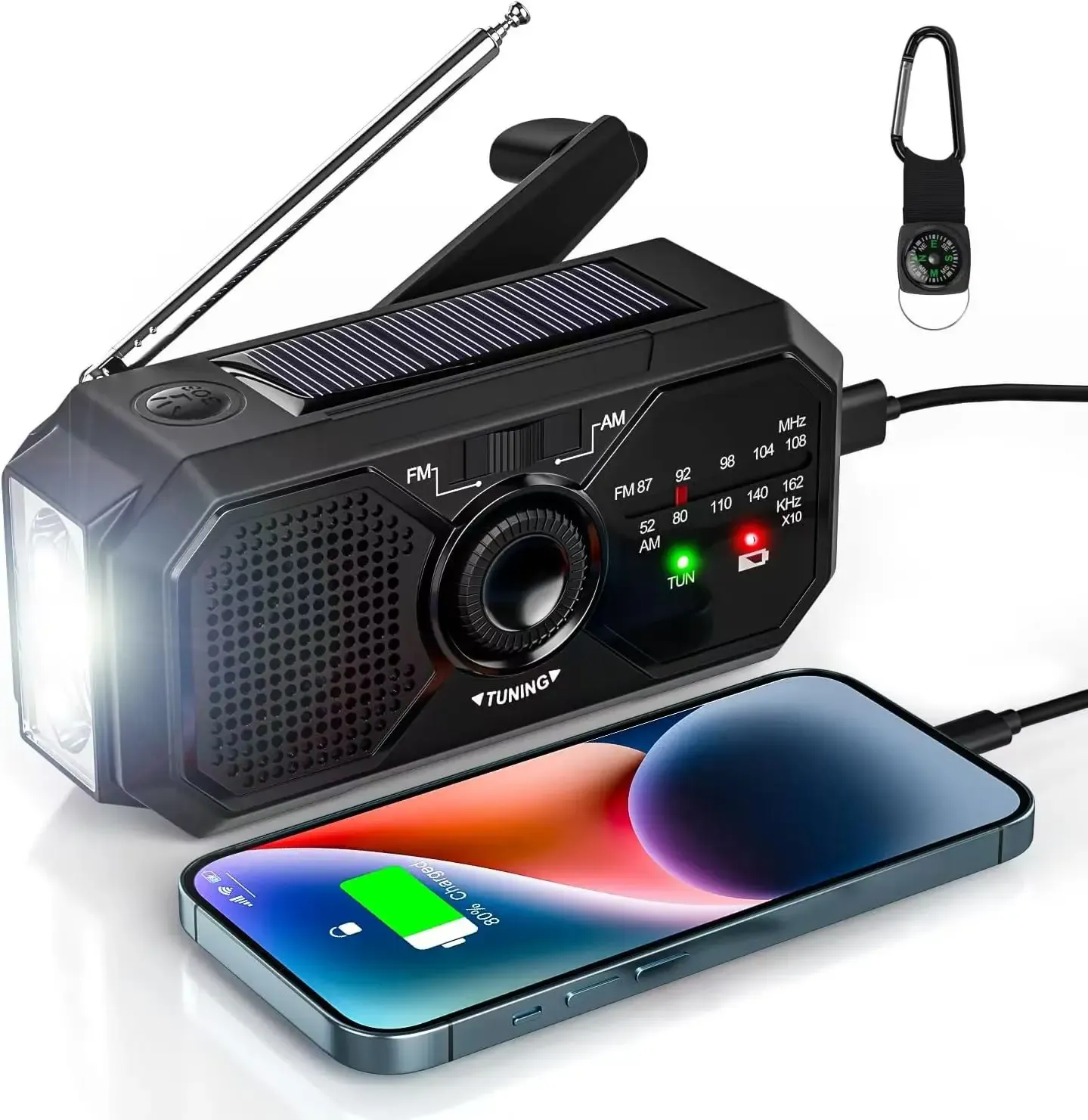 Portable Solar Hand Crank Radio with LED Flashlight and USB Power Bank - Emergency AM/FM Radio for Blackouts, Camping, and Outdoor Adventures