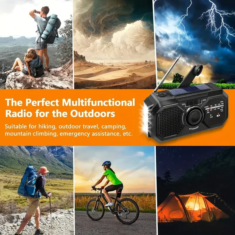 Portable Solar Hand Crank Radio with LED Flashlight and USB Power Bank - Emergency AM/FM Radio for Blackouts, Camping, and Outdoor Adventures showcase 1