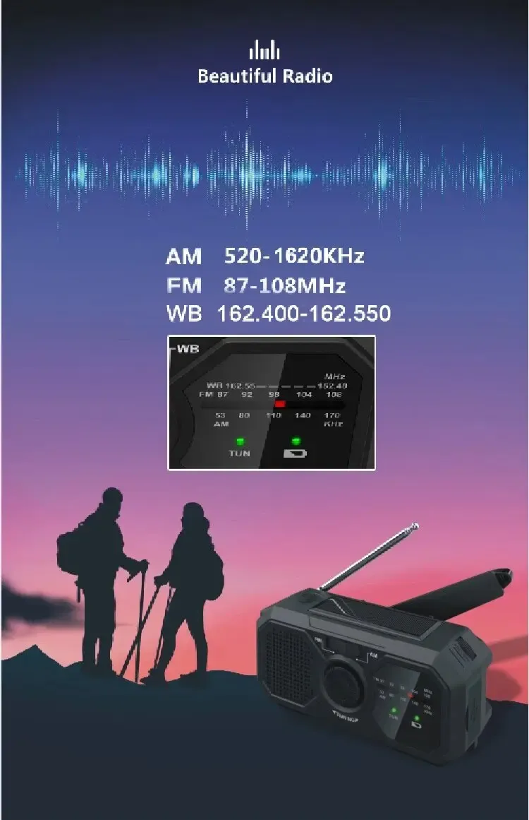 Portable Solar Hand Crank Radio with LED Flashlight and USB Power Bank - Emergency AM/FM Radio for Blackouts, Camping, and Outdoor Adventures showcase 2