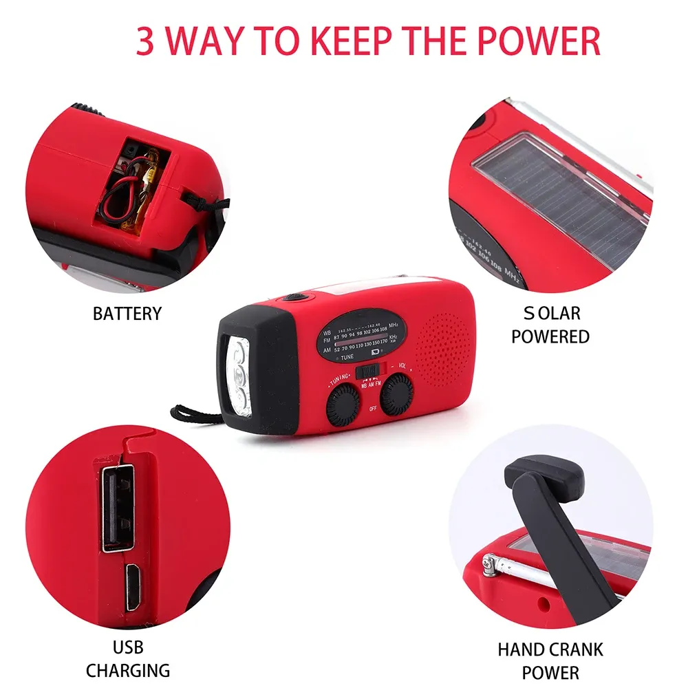 2000mAh Emergency Radio with LED Flashlight, Solar & Hand Crank Charging, AM/FM/NOAA Weather Band, USB Power Bank for Outdoor Travel & Emergencies thumbnail 4