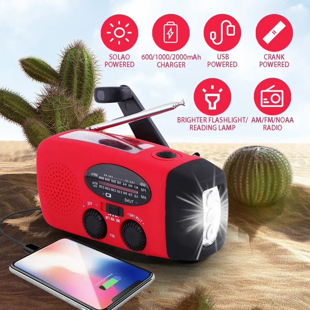 2000mAh Emergency Radio with LED Flashlight, Solar & Hand Crank Charging, AM/FM/NOAA Weather Band, USB Power Bank for Outdoor Travel & Emergencies showcase 1